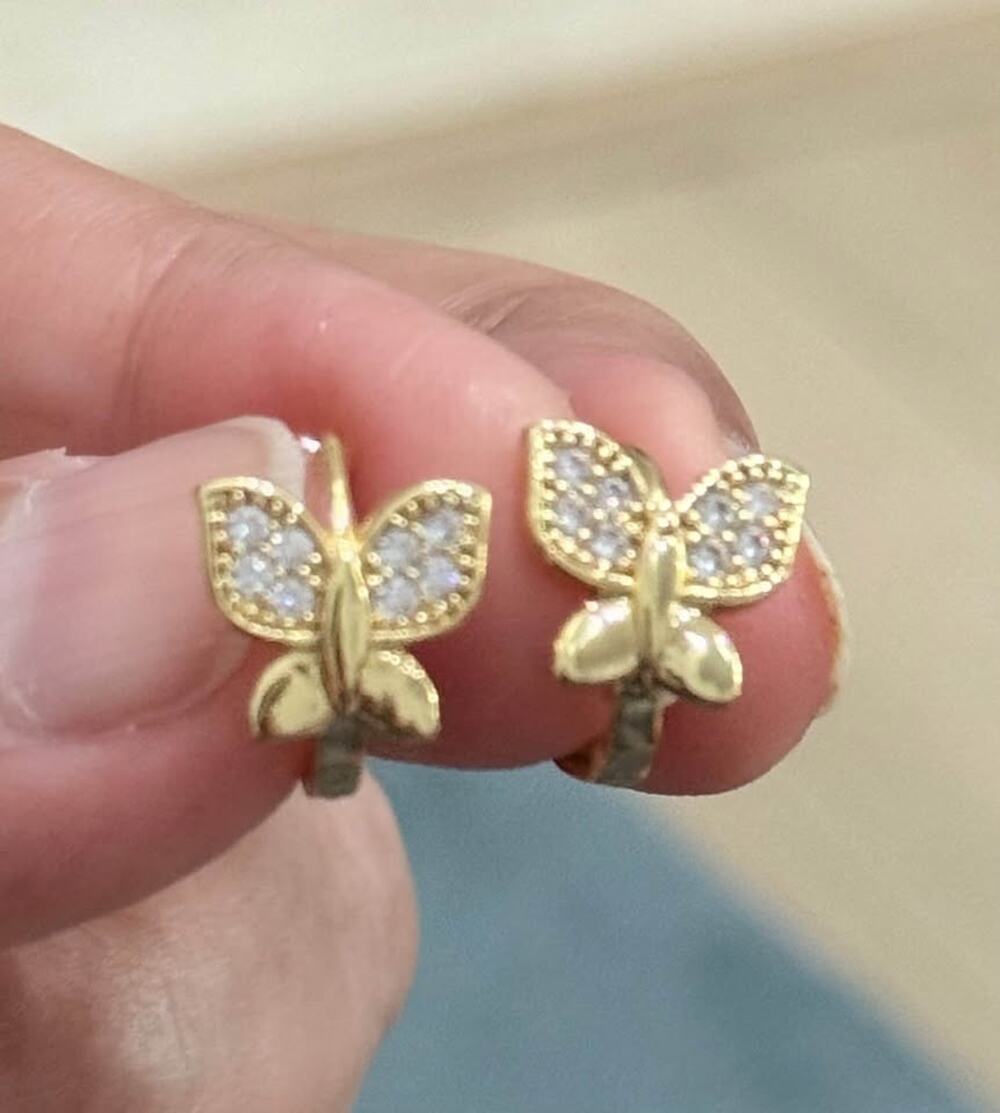 Gold Tone CZ Butterfly Huggie Hoop Earrings